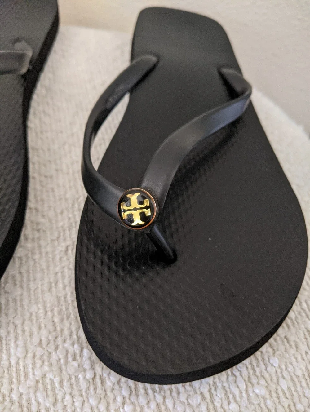 Tory Burch Black Women's Flip Flop Sandals with Gold Logo Accent Size 7.5
